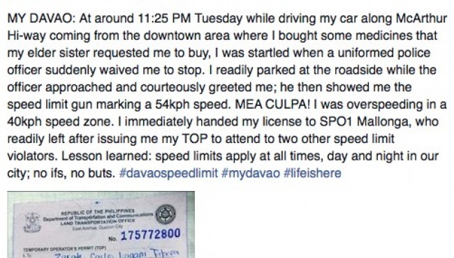 Karlos Ysagani Bayan Muna Partylist Representative caught violating Davao Speed Limit