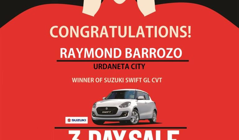 SM City Urdaneta Central’s 3-Day Sale Suzuki Swift GC CVT Winner SM City Urdaneta Central’s 3-Day Sale Suzuki Swift GC CVT Winner